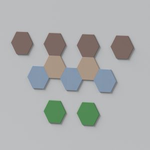 Panou acustic Hexa 30x30x0,8 cm din PET felt, ideal pentru reducerea ecoului și îmbunătățirea confortului acustic în spații moderne și birouri.