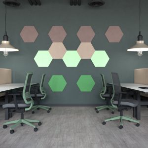 Panou acustic decorativ Hexa 30x30x0,8 cm, soluție eficientă pentru absorbția sunetului și optimizarea acusticii interioare.