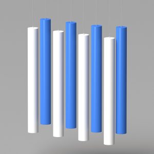 Panouri separare Cylindo – 100x10 cm - spatiu cu panouri de separare galben si antracit cilindrice verticalie cu prindere de tavan pentru prezentare