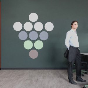 Panou acustic Petfelt EcoSound Circle D40 cm, realizat din PET felt, ideal pentru reducerea ecoului și îmbunătățirea confortului acustic interior.